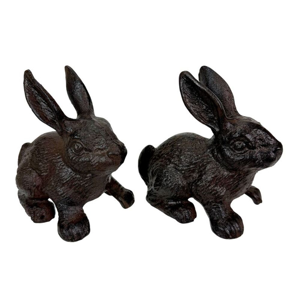 Decorative Bunny Bookends Set of 2 Cast Iron Brown Rabbit Book Holders 5 In